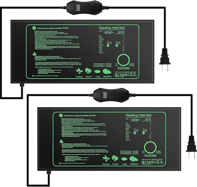 ROCEEI 2 Pack Seedling Heat Mat, 10 x 20.75 Inch Waterproof Seedling Heating Pad with Digital Thermostat Controller for Germination, Hydroponics, Brewing, Breeding, Indoor Gardening and Greenhouse ROCEEI