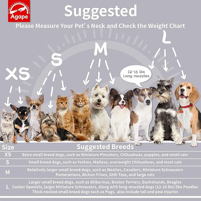 Agape Soft Dog Cone for Chihuahua, Comfy Cat Cone to Stop Licking, Protective Elizabethan Collar for Pup & Kitty, Lightweight E-Collar Alternative After Surgery, Pet Cones for Extra Small Dogs - XS Agape