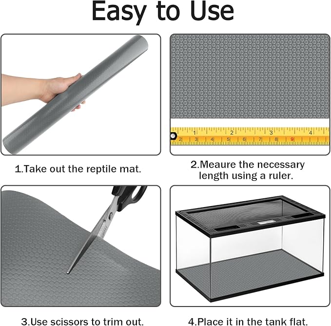 Bearded Dragon Tank Accessories, 17.5X120 Inches Bearded Dragon mat Flooring Reptile Carpet Substrate for Lizard, Iguana, Snake, Tortoise, Non-Adhesive Reptile Habitat Bedding, Grey Hoplaep