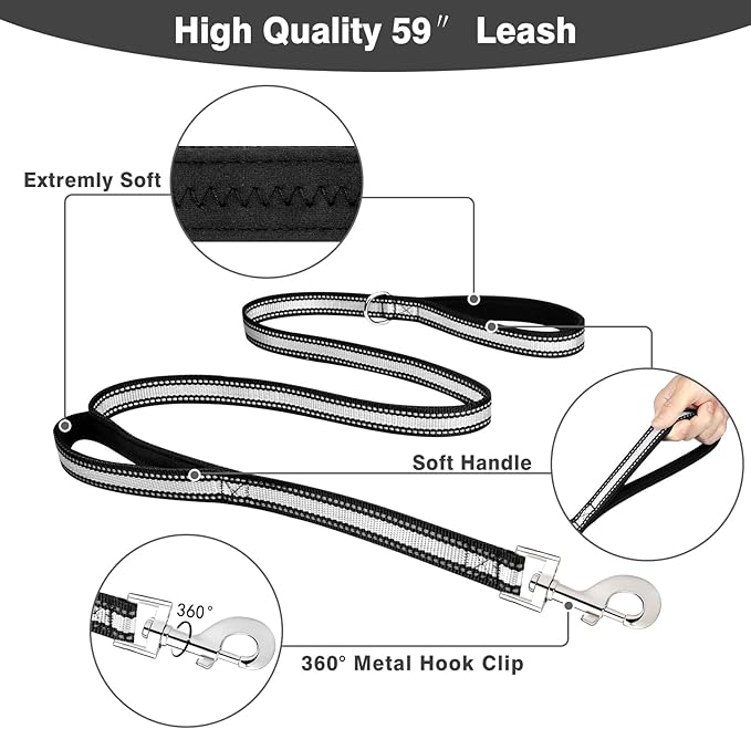 WINSEE Pet Harness Collar and Leash Set, All-in-one Reflective Dog Harness No Pull with Adjustable Buckles for Puppies, Small, Medium, Large, and Extra-Large Dogs (Large, Black) WINSEE