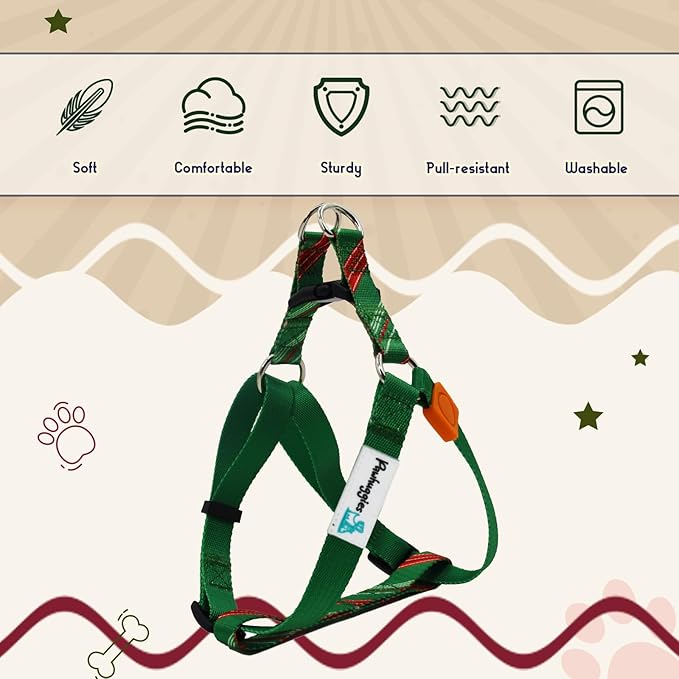 Tri-Color Dog Harness for Large Dogs Step-in Adjustable Dog Harness,Christmas Green,L Pawhuggies