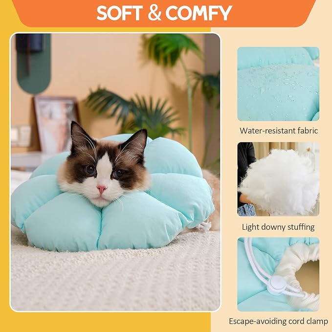 Avont Cat Cone Collar Soft, Adjustable Recovery E Collar Alternative for Cats Kittens Puppies, Elizabethan Neck Cone of Shame to Prevent Licking Biting After Surgery Protect Wounds -Blue(S) Avont
