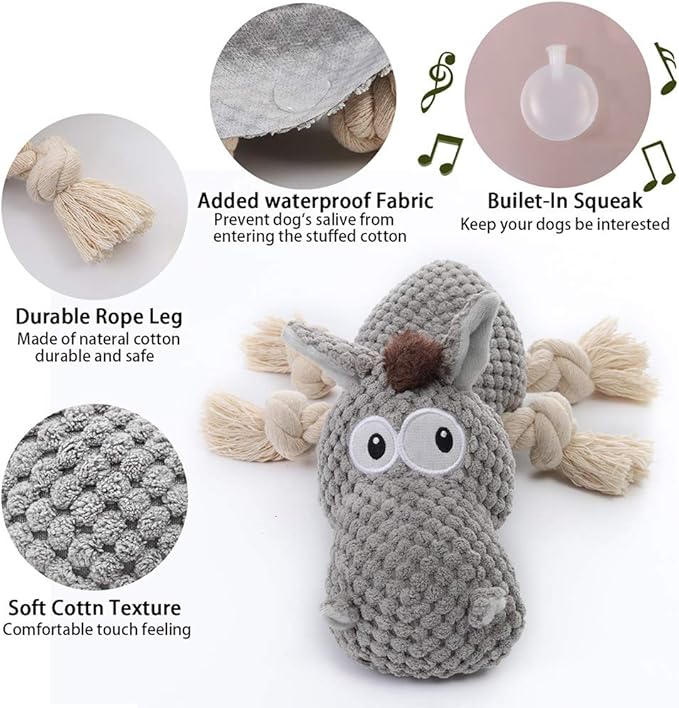 Sedioso Dog Toy, Large Dog Squeaky Toys, Stuffed Animal Dog Plush Toy for Puppy, Small, Middle, Large Dogs (Donkey(Grey)) - PAWPICO