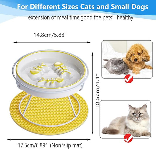 Ceramic Cat Slow Feeder,Cat Bowl for Indor Cat,Elevated Cat and Dog Slow Feeder Bowl for Food and Watter,Cat Dish,Cat Plate for Dry and Wet Food Whisker Friendly,Cat Feeding &Watering Supplies - PAWPICO