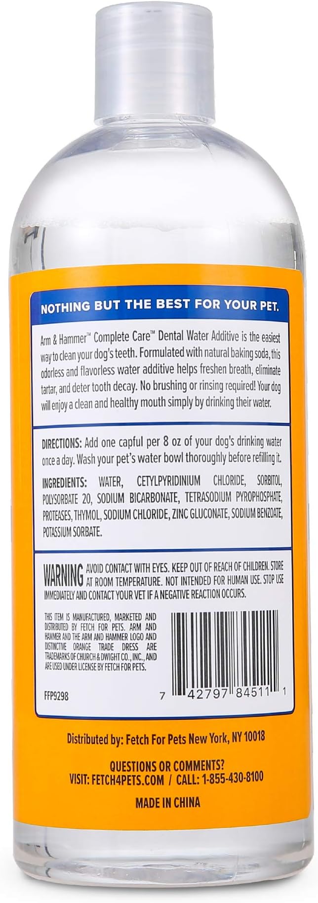 Arm & Hammer Complete Care Fresh Dental Water Additive for Dogs, 16 Fl Oz - Flavorless Dog Water Additive, Dog Mouth Wash, Dog Dental Rinse, PetWater Additive, Pets Dental Care for Bad Breath ARMHAMMER