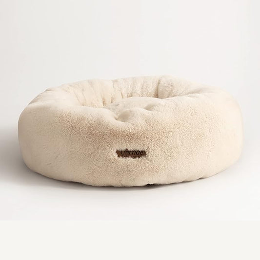 UnHide Floof Pet Bed - Large (35" x 12") - Extra Soft Dog Bed - Removable Faux Fur Cover - Machine Washable - Helps Ease Pet Anxiety & Provides The Perfect Sleep - Beige Bear - PAWPICO