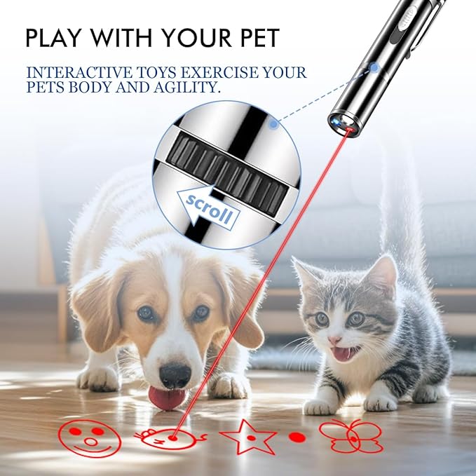 Laser Pointer Cat Toys, Cat Laser Pointer Toy with Three Light Modes, Five Adjustable Patterns,USB Portable Charging, Interactive cat Toy Multifunctional and Portable - PAWPICO