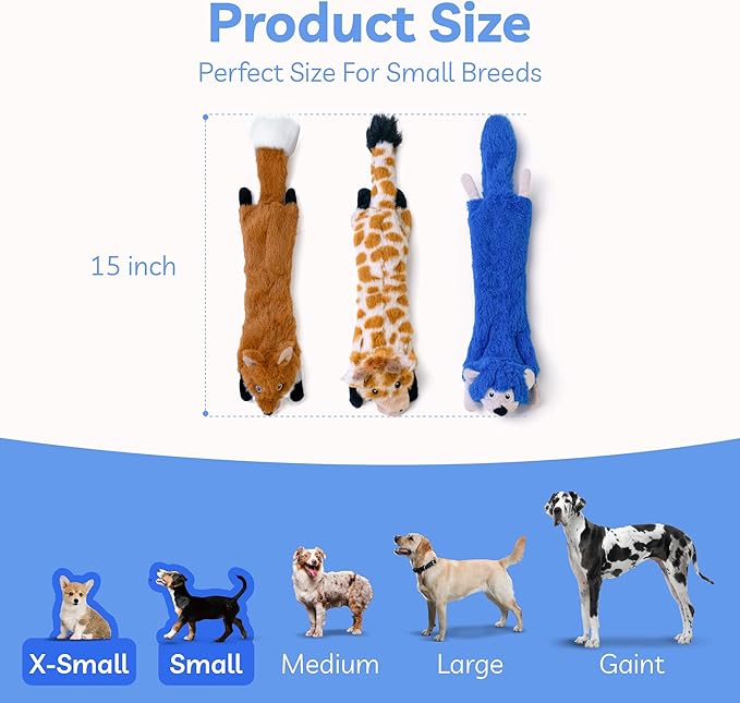 SHARLOVY Dog Squeaky Toys No Stuffing 3 Pack Dog Toys for Small Dog Toys Crinkle Dog Toys Durable Dog Chew Toys Plush Cute Animals Puppy Toys for Teething Pet Toys - PAWPICO