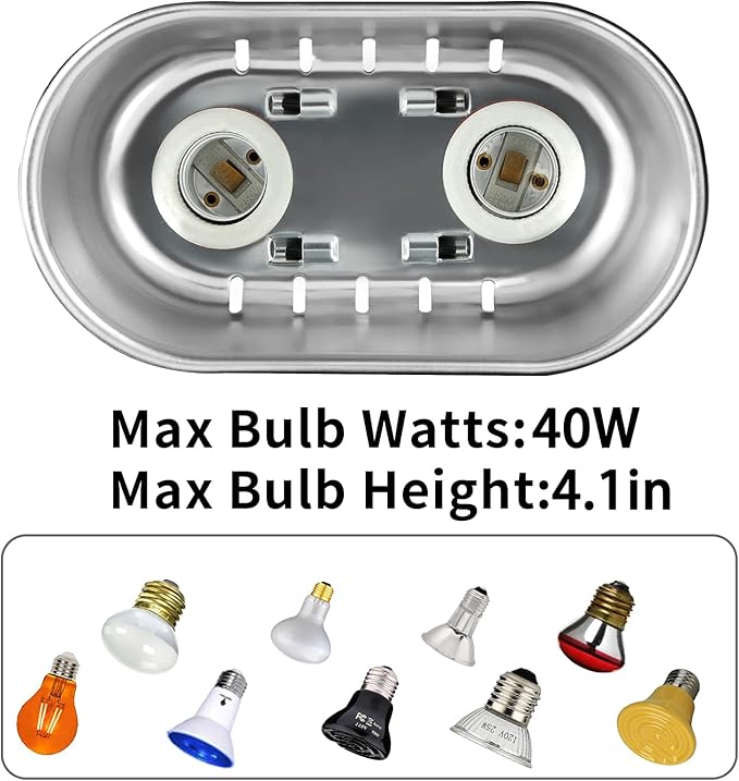 Nano Reptile Heat Lamp Fixture Max 40W Dual Reptile Light Fixture with Two Independent Switches, UVB Reptile Light Fixture Dual Dome Lamp for Reptiles Terrarium DXOPHIEX