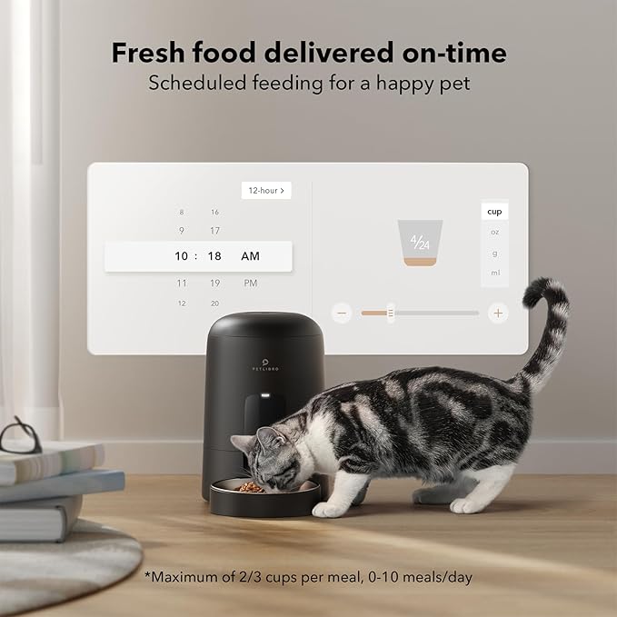 PETLIBRO Automatic Cat Feeder, Wi-Fi Rechargeable Cat Food Dispenser Battery-Operated with 30-Day Life, AIR 2.4G Wi-Fi Timed Pet Feeder for Cat & Dog, 2L Auto Cat Feeder, Black - PAWPICO