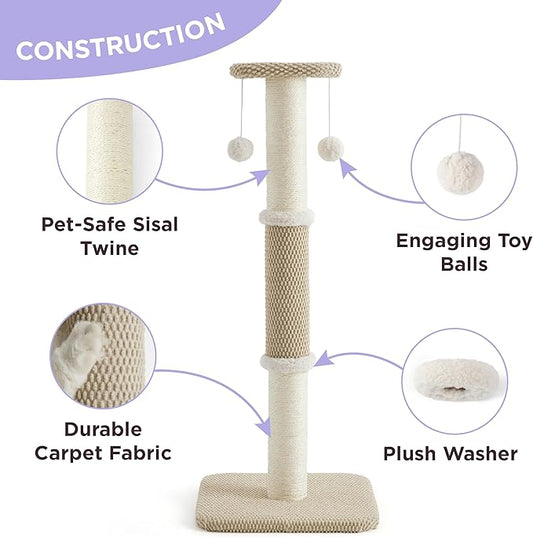 Lesure Small Cat Scratching Post - Premium Sisal Rope Highly Resistant Carpet Cute Scratching Posts for Indoor Kittens, Sturdy Small Cat Scratch Pole with Hanging Ball, Beige(22.5 inch) - PAWPICO
