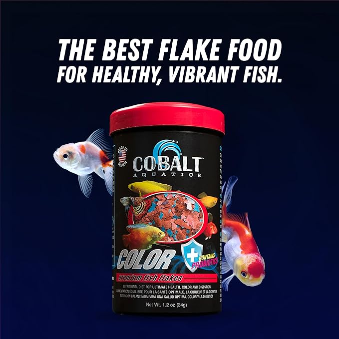Cobalt Aquatics Color Enhancing Flakes with Probiotics 1.2 oz - Ideal for All Tropical Fish - Enhances Health & Vibrant Colors - Perfect for Fish Aquariums COBALTAQUATICS