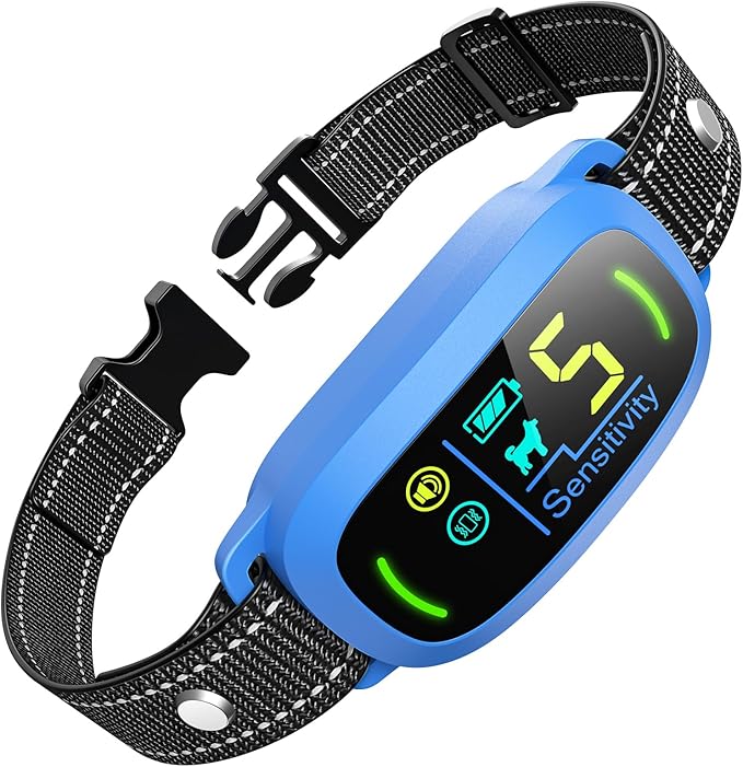 Bark Collar, Rechargeable Dog Bark Collar with 5 Adjustable Sensitivity and Intensity Beep Vibration, Anti Barking Collar for Small Medium Large Breed Dogs (Blue) FAFAFROG