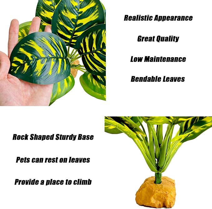 Woyrise Reptile Artificial Plants for Terrarium Decor, Amphibian Habitat Decorations Bearded Dragon Tank Accessories fit Crested Gecko Leopard Lizard Chameleon Ball Python Snake Frog - Prayer Peacock Woyrise