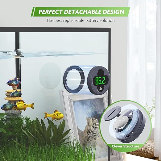 Aquarium Thermometer Digital, LED Fish Tank Thermometer Wireless Accurate Temperature Gauge to ±0.9℉, Aquarium Accessories for Fish Tank, Betta, Axolotl Tank or Aquatic, Replaceable Battery PAIZOO
