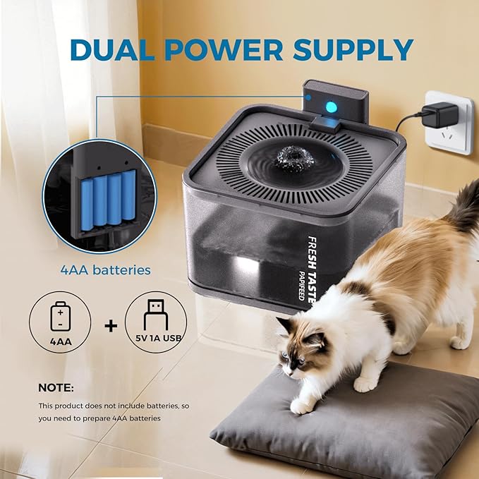 Cat Water Fountain: 106oz/3L Premium Pet Water Fountain Dispenser with Smart Motion Sensor with Filter, Wireless Battery Power Water Fountain for Cats - PAWPICO
