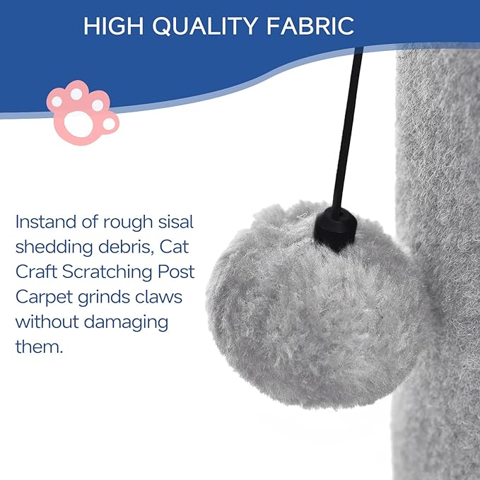 Cat Craft Cat Scratching Post Carpet Scratching Post 40" for Indoor Cats, Tall Cat Scratch Post, Carpet Cat Scratcher with Replaceable Toys, Sturdy Base, Large, Light Gray - PAWPICO