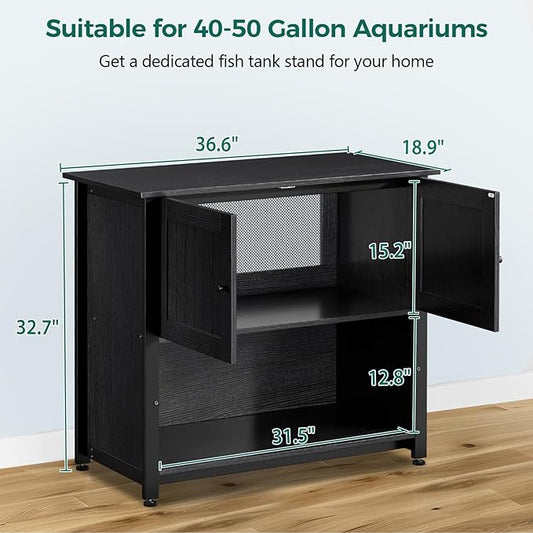 Tatub 40-50 Gallon Fish Tank Stand with Cabinet, Metal Aquarium Stand for Accessories Storage, Reptile Tank Turtle Terrariums Table Bearable 1000LBS, Accommodates 2 Aquariums Tatub