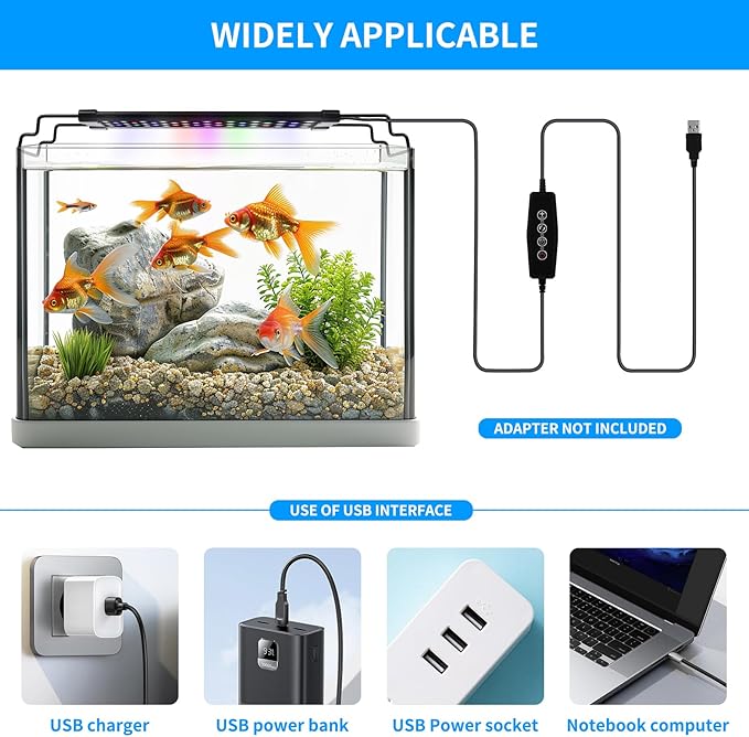 Zingbabu USB Aquarium Light,10W Full Spectrum Fish Tank Lights with Timer, Adjustable Extendable Bracket for 12-24 Inch Aquarium ProfessionalPhotographyLight