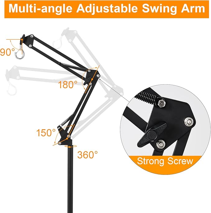 Reptile Lamp Stand Reptile Heat Lamp Stand (15.7inch to 74.3inch) with 360° Adjustable Swing Arm, Reptile Light Stand for Bearded Dragon Turtles Snake and Chicks DXOVEEN