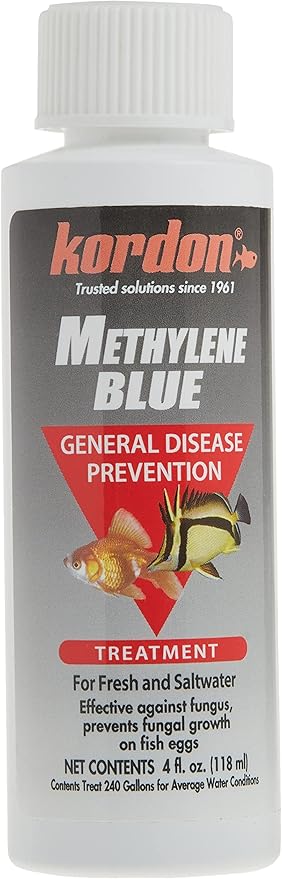Kordon Methylene Blue Disease Preventative – Safe for Freshwater & Saltwater Aquariums, Prevents Fungal Infections & Treats Parasites, Reduces Fish Stress, 4-Ounces Kordon
