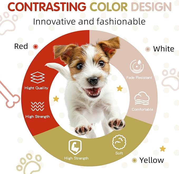 Tri-Color Dog Harness, Adjustable, No Pull, Easy Walk, Large, Red/Yellow/White Pawhuggies