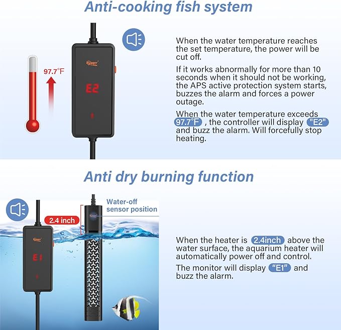 hygger 500w Aquarium Heater, Submersible Fish Tank Heater with Digital LED Controller and Intelligent Leaving Water Automatically Stop Heating System,for 75-130 Gallon Tanks hygger