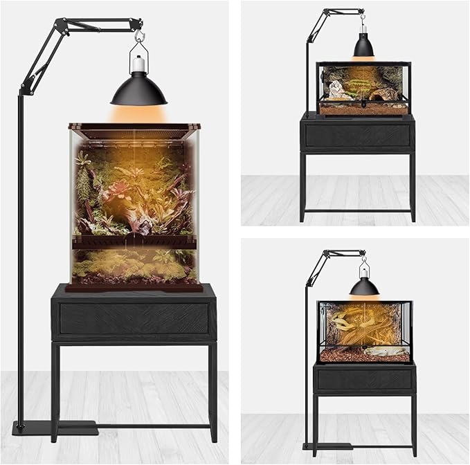 Reptile Lamp Stand, Adjustable 15.7 to 74.3 in Heat Lamp Metal Bracket Floor Light Holder for Lizards Bearded Dragons Chicks Terrarium Tank BOURDSERK