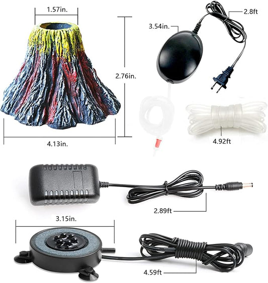 LED Aquarium Bubble Light with Air Pump, Aquarium Volcano Ornament Kit, Fish Tank Oxygenation with 6 LEDs Waterproof Volcanic Decoration Auiaerty