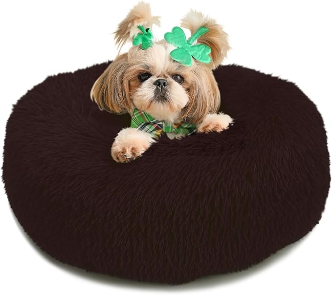 Black Dog Bed Extra Small Washable,Calming Dog Bed Princess for Small Dogs 15 inches Donut Soft Small Pet Bed,Anti Anxiety Round Fits up to 5 lbs Warm Comfort Pets Beds for Puppy Dogs Indoor - PAWPICO