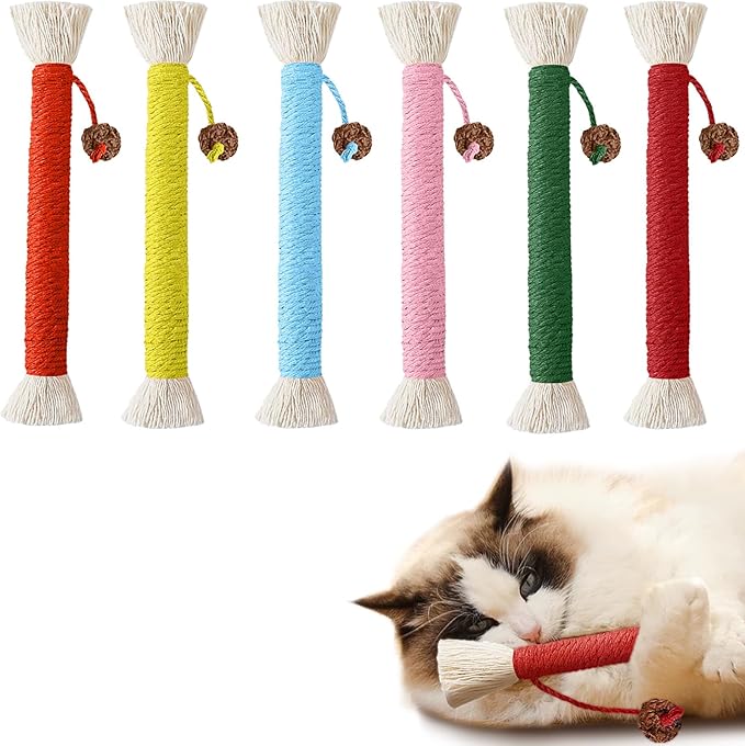 Catnip Toys, 7.78inch Catnip Toys Chew Rope, Sisal Rope Cat Toys for Teeth Cleaning, Indoor Interactive Cat Teasing Toy, Soothing Rope Cat Toys for Kitten, 6 Packs - PAWPICO