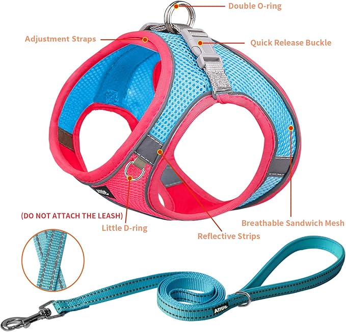 AIITLE Small Harness for Puppy with A Leash - Spring Dog Vest Harness with Super Breathable Mesh, Reflective No-Pull Pet Harness for Outdoor Walking, Camping for Small Dogs, Cats Hot Pink XXS AIITLE-FORPETSBETTERLIFE