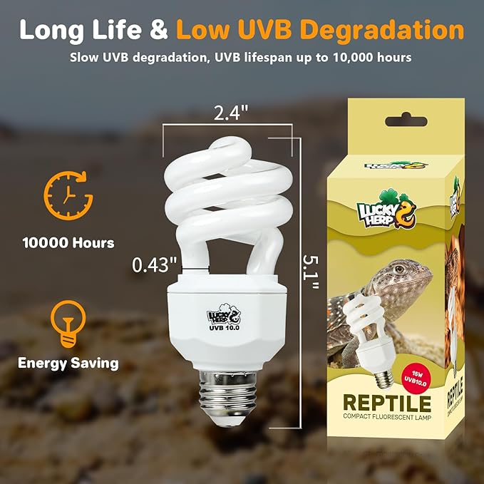 Lucky HERP UVA UVB Reptile Light 10.0, Desert UVB 150 Compact Fluorescent Lamp, UVB Light for Reptiles 15W, UVA UVB Reptile Light Bulb, UVB Bulb for Reptiles Bearded Dragons Lizards Tortoises Snakes LUCKYHERP