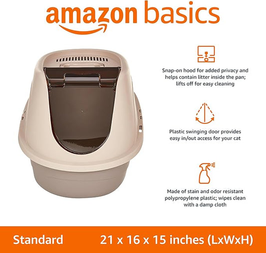 Amazon Basics No-Mess Enclosed Hooded Cat Litter Box, Standard, Multicolor, 21 in x 16 in x 15 in - PAWPICO