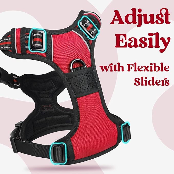 rabbitgoo Dog Harness for Large, No Pull Pet Harness with 3 Buckles, Adjustable Soft Padded Pooch Vest with Instant Control Handle, Easy Walking Reflective Pet Vest for Large Dogs, Red, L rabbitgoo