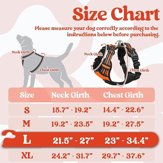 rabbitgoo Dog Harness for Large, No Pull Pet Harness with 3 Buckles, Adjustable Soft Padded Pooch Vest with Instant Control Handle, Easy Walking Reflective Pet Vest for Large Dogs, Orange, L - PAWPICO