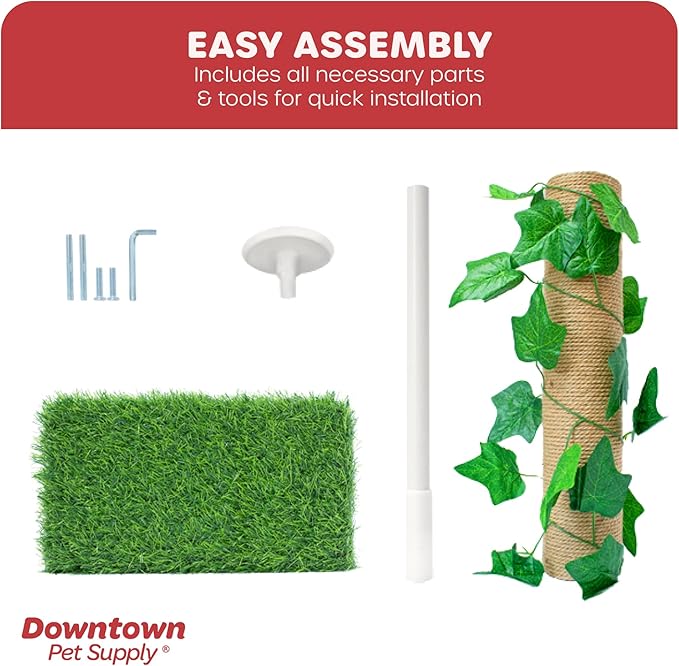 Downtown Pet Supply 4-Level Tall Cat Tower for Indoor Cats, Synthetic Grass - Tightly Woven Sisal Rope Cat Scratching Post with Stable Wooden Base - Extends from 93-97.5" - PAWPICO