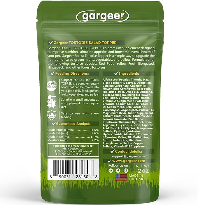 2oz Forest Tortoise Food Supplement, Flower Salad Mix Topper. Supercharge Juveniles & Adults Appetite, Health & Immune System. Complete Diet, Rich with Vitamins, Made in The USA. Enjoy! Gargeer