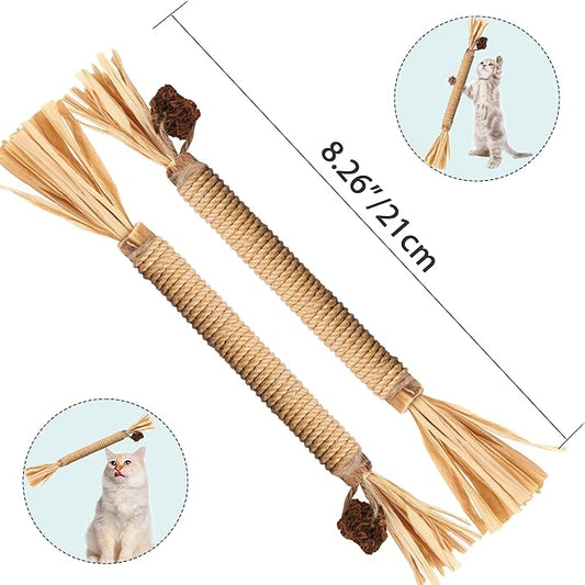 Cat Toy (6 PCS) Silver Rattan Stick Catnip Stick Cat Training Toy Cat Chew Stick Indoor Cat Interactive Toy Cat Tooth Cleaning Toy Cat Wooden Tooth Stick Cat Game - PAWPICO