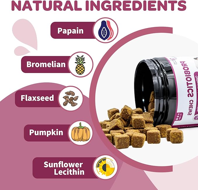 Probiotics for Dogs - Dog Probiotics and Digestive Enzymes for Digestive Health - Plus Fish Oil & Vitamins Supplement for Allergies & Immune & Itchy Skin, 120 Chicken Flavor Probiotic Soft Chews NATURETARGET