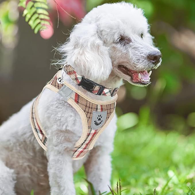 PUPTECK Adjustable Dog Harness Collar and Leash Set Step in No Pull Pet Harness for Small Medium Dogs Puppy and Cats Outdoor Walking Running, Soft Mesh Padded Reflective Vest Harnesses, Khaki L PUPTECK