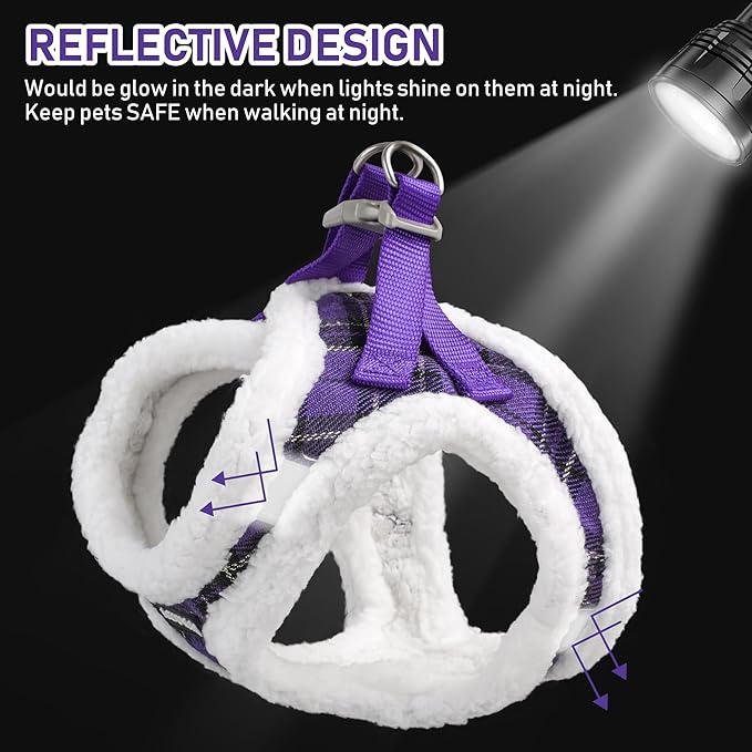 GAMUDA Small Dog Harness Collar and Leash Set, Step in No Chock No Pull Soft Mesh Adjustable Dog Vest Harnesses Plaid Reflective for Dogs Puppy Cats Kitten Rabbit (Warm Purple, XL) GAMUDACollarsCollection