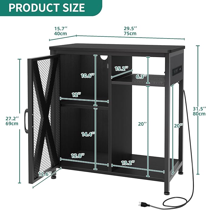 YITAHOME Fish Tank Stand with Power Outlets & LED Light, 20-29 Gallon Metal Aquarium Stand with Cabinet for Fish Tank Accessories Storage for Turtle Tank, Reptile Terrarium, 350LBS Capacity, Black YITAHOME
