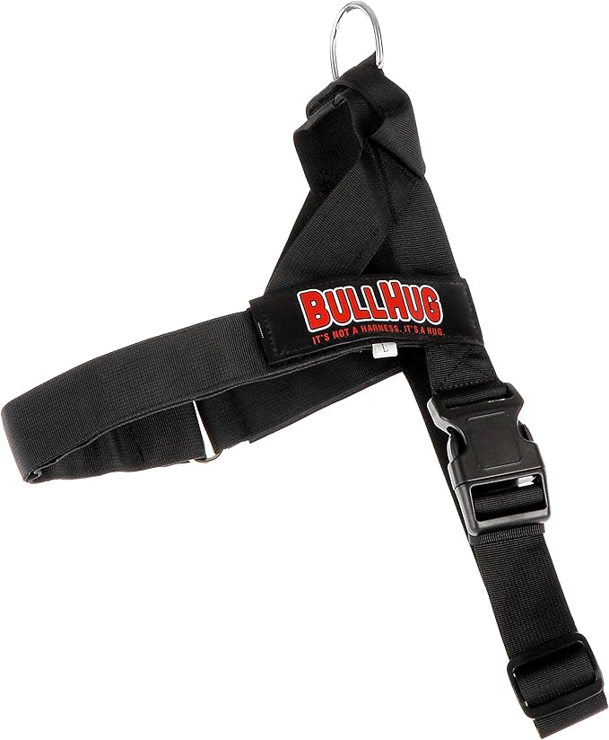 BULLHUG Harness – Made for Larger Chested Dogs Like English Bulldogs, French Bulldogs, Pugs & More. Stops Dogs from Pulling & Choking on Walks (Black, XL) BULLHUG