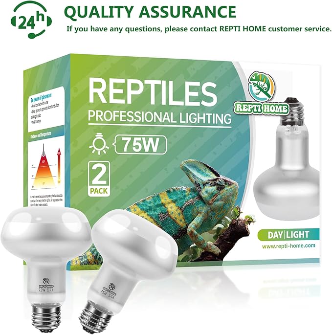 Intense Reptile Heat Lamp Bulbs -2 Pack 75W, Reptiles & Amphibians UVA Basking Spot Lamp Bulb,Simulate Natural Sunlight Reptile Daylight Heat Bulb for Bearded Dragon, Snake REPTIHOME