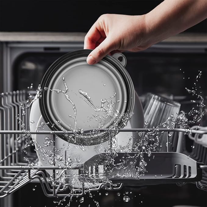 Dog Bowl Pet Collapsible Bowls, 2 Pack Collapsible Dog Water Bowls for Cats Dogs, Portable Pet Feeding Watering Dish for Walking Parking Traveling with 2 Carabiners (Large, Purple & Concrete Gray) - PAWPICO