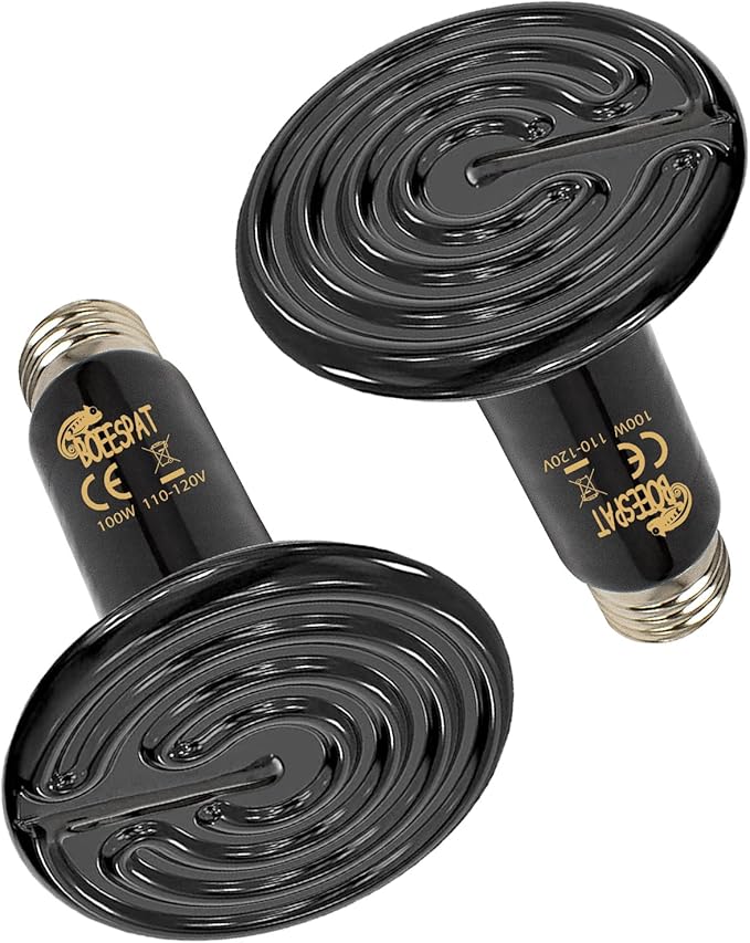 100W Ceramic Heat Emitter for Day and Night Use, Pack of 2 Reptile Basking Heat Lamp for Bearded Dragon, Lizard, Iguana & Amphibians (Black, 100 Watts) BOEESPATDirect