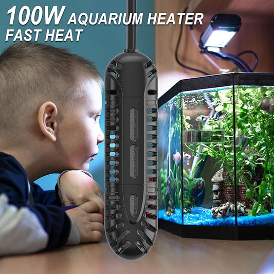 HiTauing Aquarium Heater, 100W Fish Tank Heater with LED Digital Display & 5 Safety Protection, Submersible Aquarium Heater with 2 Suction Cup and 5.9Ft Cord for 10-20 Gallon Fish Tank. HiTauing