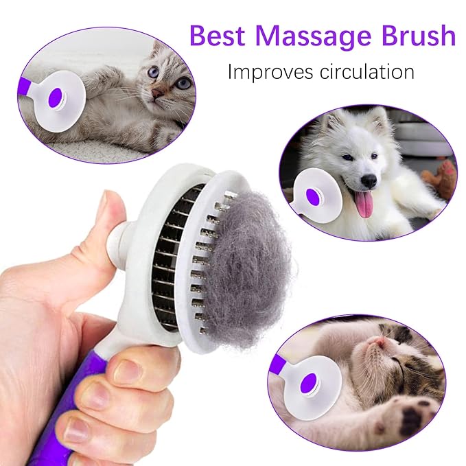 Cat Self Cleaning Slicker Brush, Pets Skin Friendly Cat Brush for Dogs Cats Grooming Brush Tool Easy to Remove Loose Undercoat, Mats Tangled Hair Slicker Massage Cats Dogs Brush - Upgraded - PAWPICO