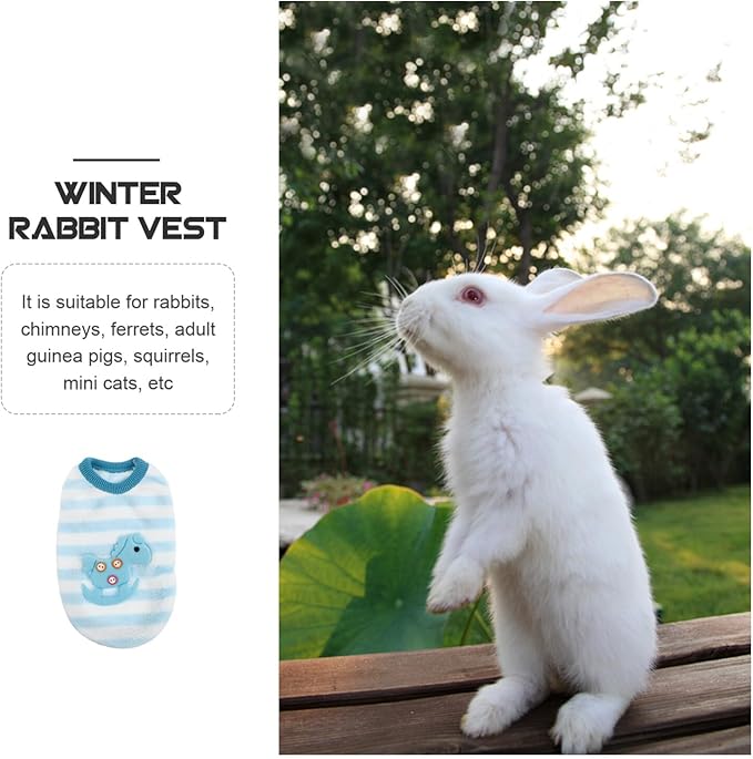 POPETPOP Rabbit Clothes- Winter Warm Rabbit Vest Bunny Dog Shirt Rabbit Sweater Rabbit Winter Accessories for Guinea Pigs Ferret Chinchilla Kitten Puppy (Blue) POPETPOP